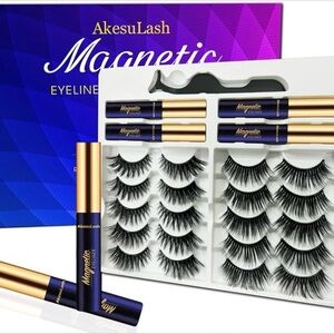 AkesuLash 3D Magnetic Eyelashes - 10 Pairs of Eyelashes, Eyeliner, Tweezers